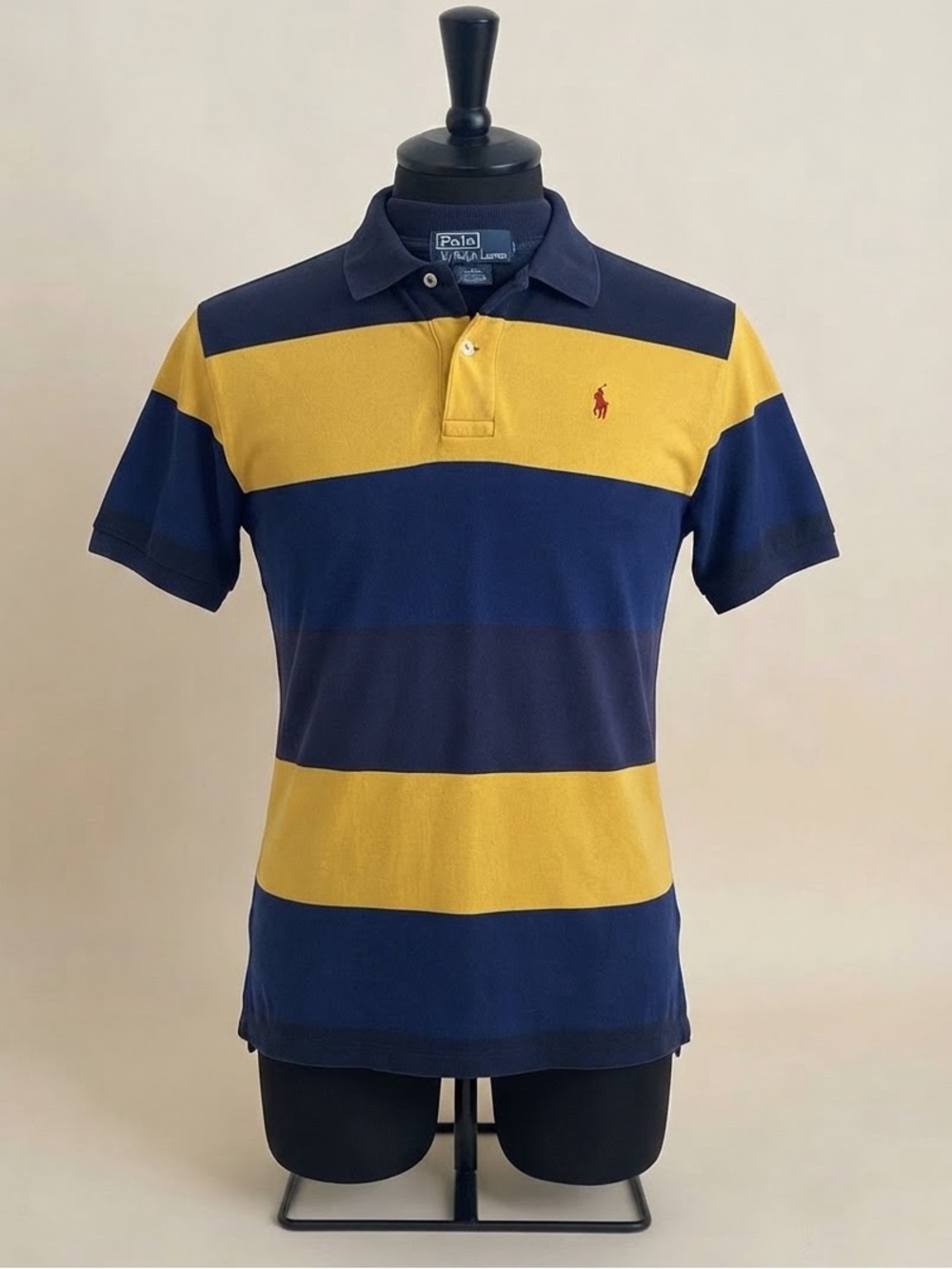 Ralph Lauren Yellow and Navy Wide-Stripe Polo Shirt